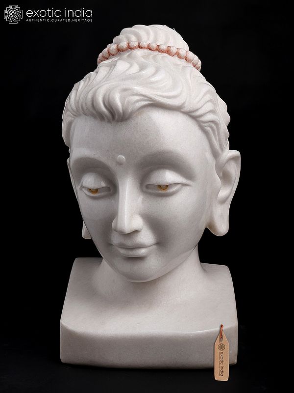 15" White Marble Buddha Head Sculpture