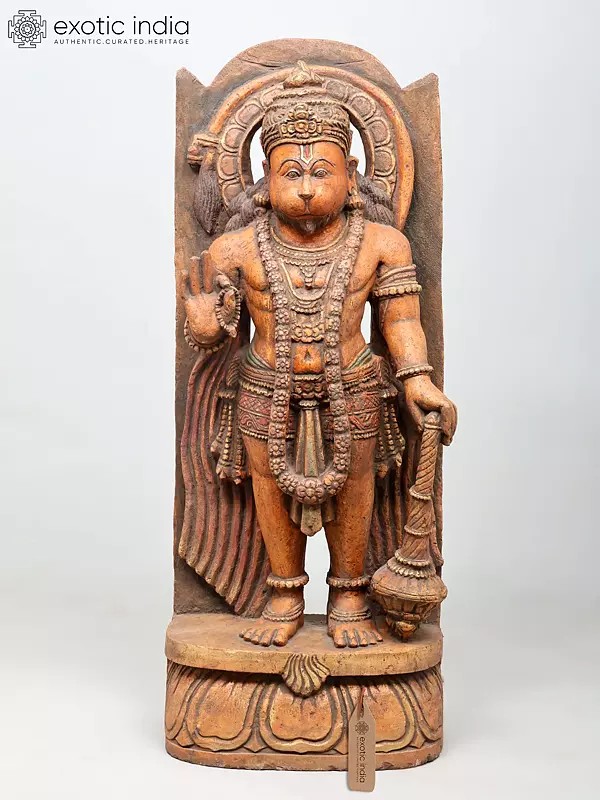 39" Large Standing Lord Hanuman in Blessing Gesture on Arch | Stone Statue | Made in India