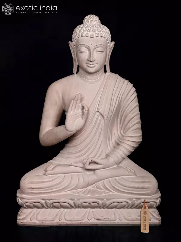 30" Meditative Lord Buddha Seated in Vitarka Mudra | Sand Stone Statue | Made in India