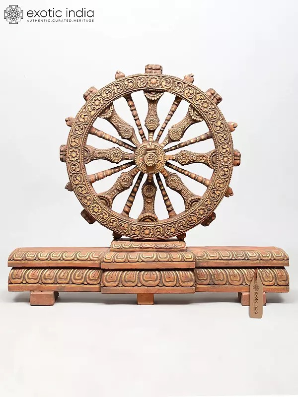 35" Large Konark Chakra Sculpture - Inspired by Sacred Sun Wheel | Stone Statue | Made in India