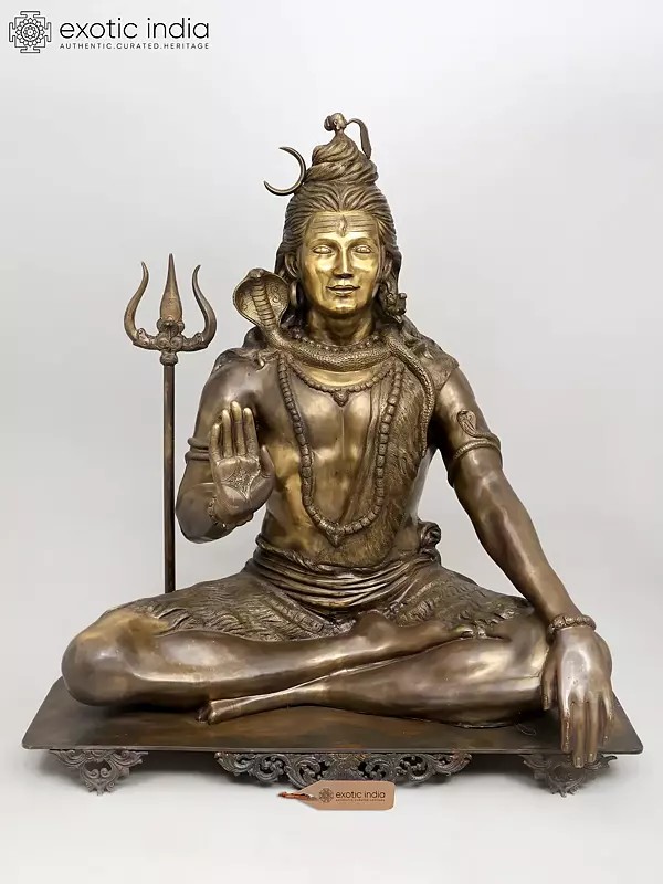 40" Large Lord Shiva Seated in Meditative and Blessing Posture | Brass Sculpture