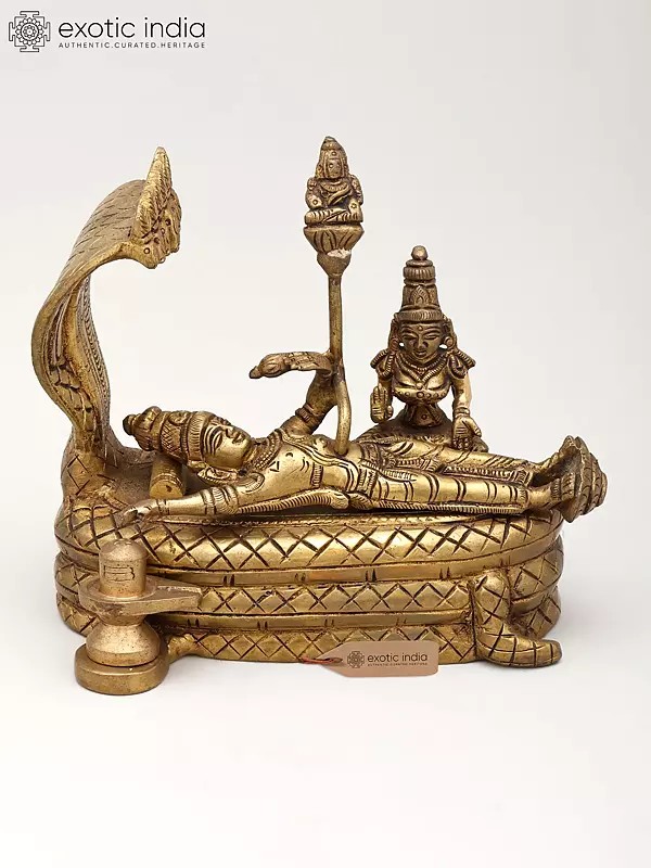 6" Small Brass Padmanabha Swamy (Shesha-Shayi Lord Vishnu) | Brass Statue