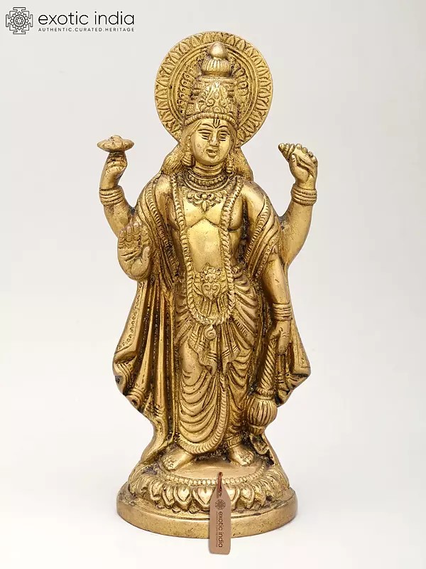9" Standing Lord Vishnu | Brass Statue
