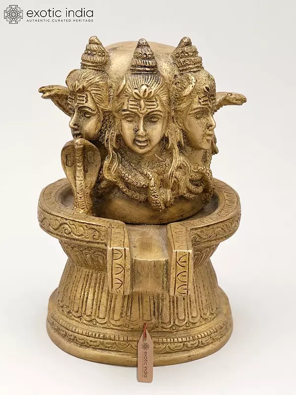 6" Small Trimukhi Shiva Mukhalingam in Brass