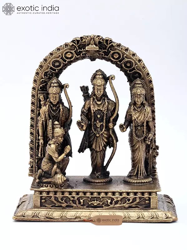 3" Small Ram Darbar - Family of Lord Ram with Bhakt Hanuman | Copper Statue | Made in India