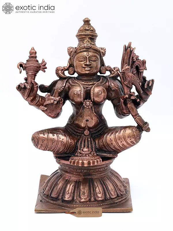 6" Goddess Kamakshi - Divine form of Goddess Parvati | Copper Statue | Made in India