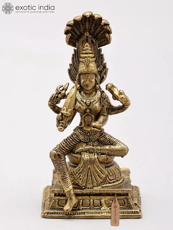 Small Goddess Mariamman Seated on Pedestal - A Form of Durga | Handmade | Copper Statue