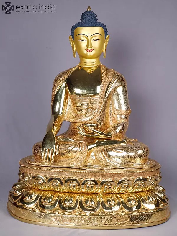 Shakyamuni Lord Buddha - Bhumisparsha Mudra | Classic Idol | Copper With Gold Plated