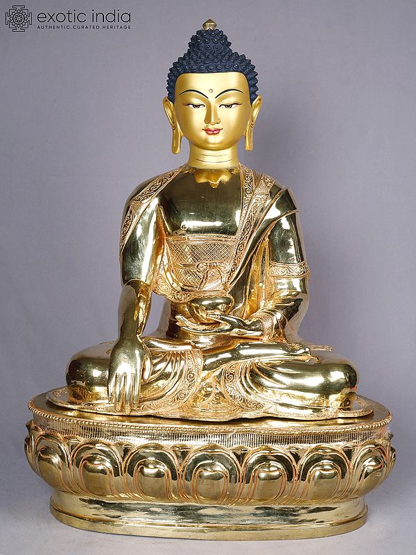 Seated Shakyamuni Lord Buddha - Bhumisparsha Mudra | Copper With Gold Plated