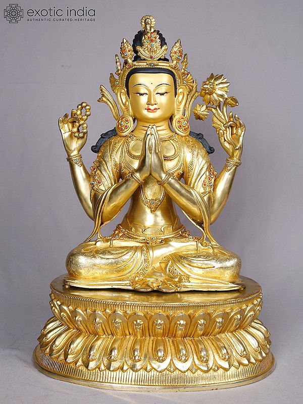 Four Armed Lord Kharcheri | Tibetan Buddhist Deity | Copper With Gold Plated