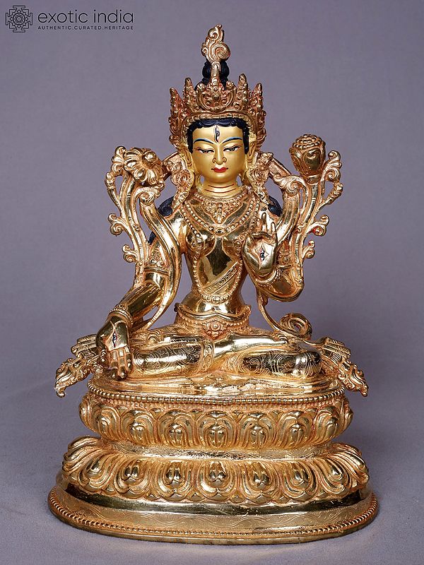 Goddess White Tara | Tibetan Buddhist Deity | Copper With Gold Plated