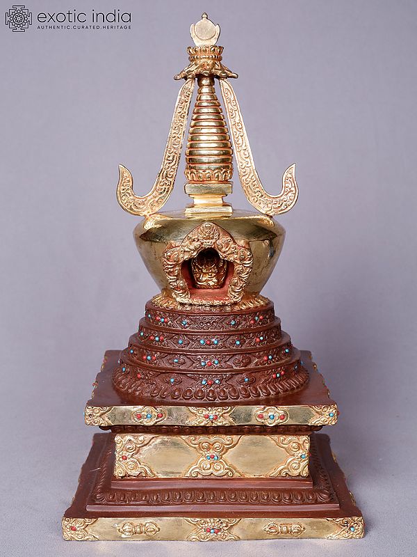 Handcrafted Exquisite Tibetan Stupa | Copper With Gold Plated