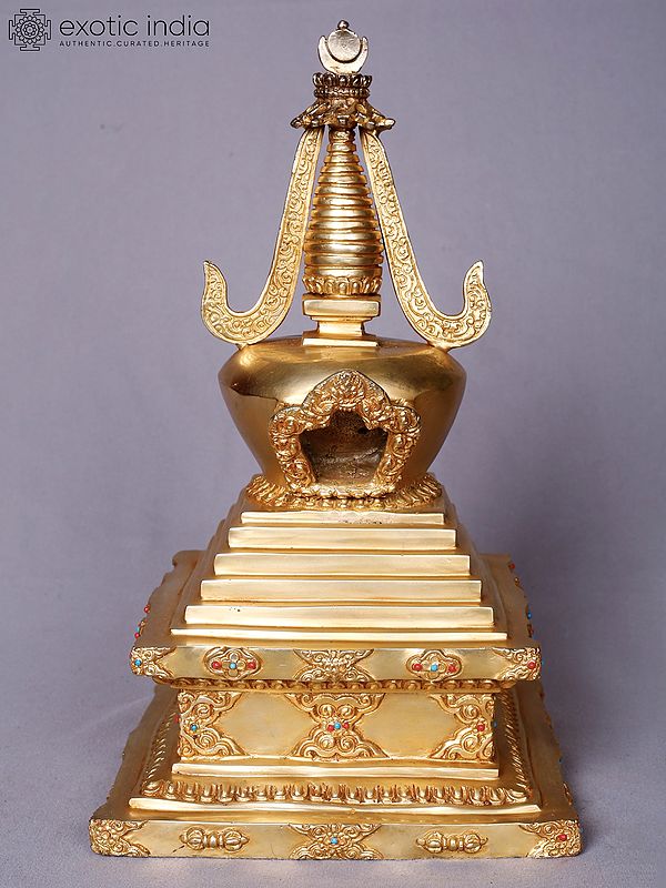 Tibetan Stupa Copper With Gold Plated | Handcrafted Exquisite Artwork