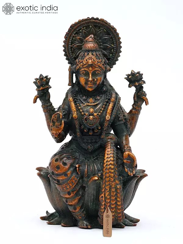 2" Small Four Armed Goddess Dhanalakshmi Seated on Lotus Throne | Brass Statue | Made in India