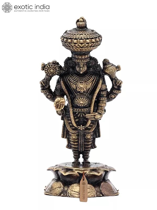 3" Small Lord Tirupati Balaji (Form of Lord Vishnu) Standing on Lotus Pedestal | Copper Statue | Made in India