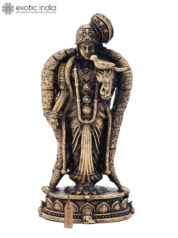 3" Small Goddess Meenakshi Standing on Pedestal - Form of Goddess Parvati | Copper Statue | Made in India