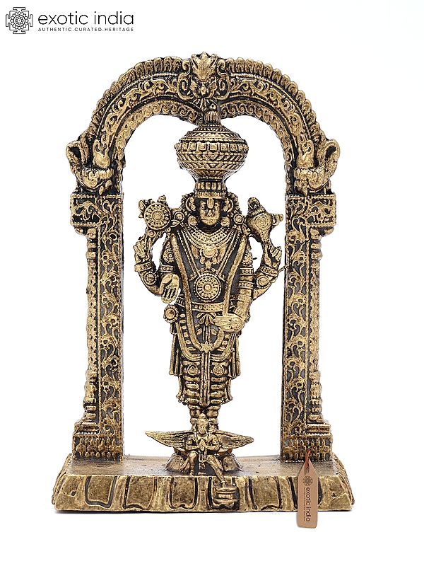 3" Small Lord Tirupati Balaji with Garuda Standing on Kirtimukha Arch | Copper Statue | Made in India
