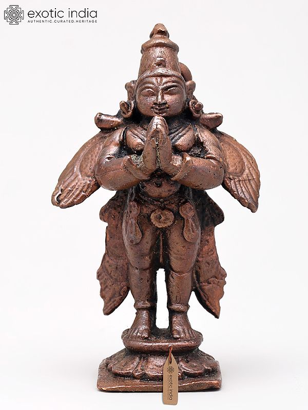 2" Small Lord Garuda Standing in Namaskar Gesture | Handmade | Copper Statue