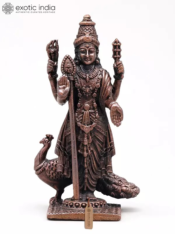 2" Small Four Armed Standing Lord Murugan (Kartikeya) | Handmade | Copper Statue