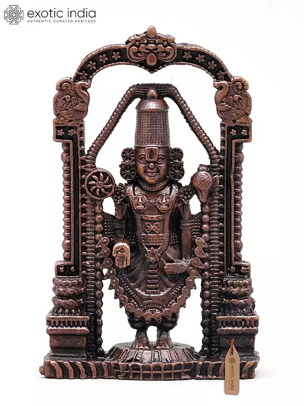 3" Small Lord Venkateshwara Standing with Kirtimukha Arch | Copper Statue | Made in India
