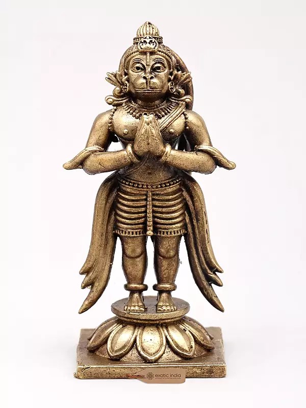 3" Small Lord Hanuman Standing on Lotus with Namaskar Mudra | Copper Statue | Made in India