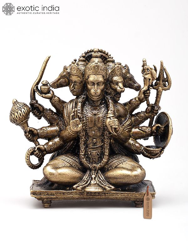 2" Small Panchamukhi Hanuman Seated in Blessing Gesture | Handmade | Copper Statue