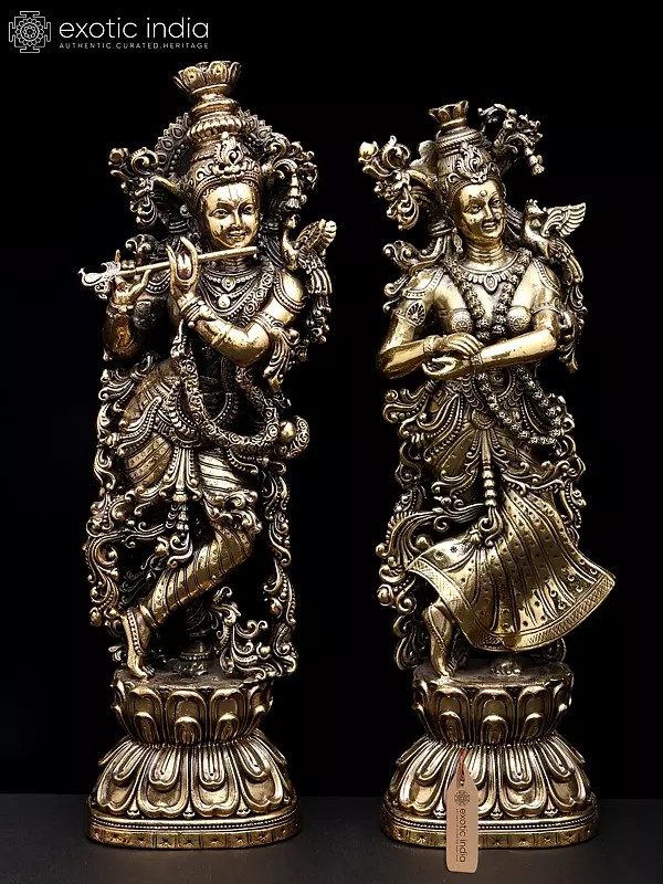 10" Brass Superfine Standing Radha Krishna | Pair of Brass Statues
