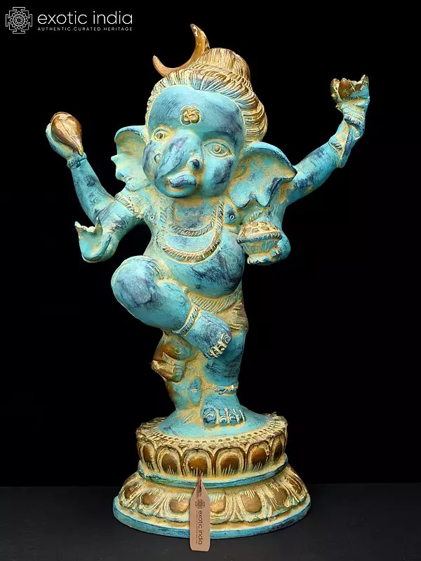 15" Blue Color Dancing Lord Ganesha | Brass Statue