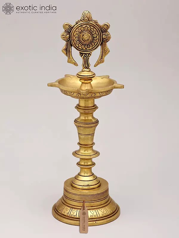 12" Five Wicks Chakra Lamp in Brass