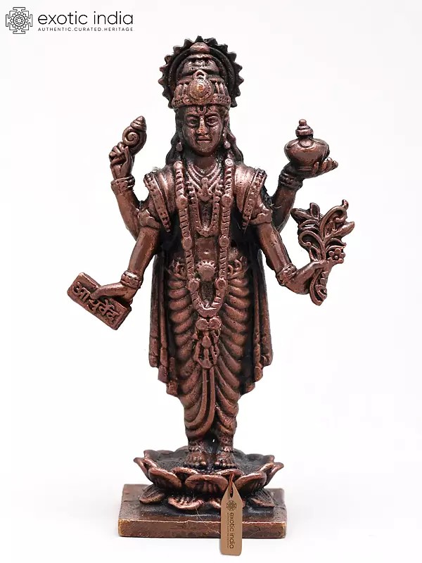3" Four Armed Lord Dhanvantari - God of Ayurveda and Medicine | Handmade | Copper Statue