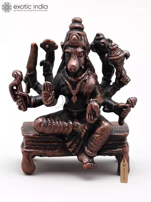 1" Small Eight Armed Goddess Varahi | Copper Statue