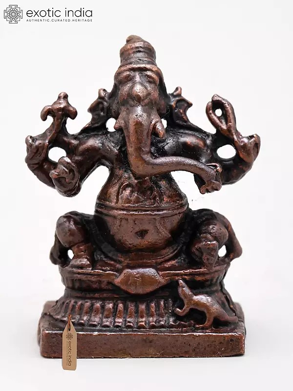 1" Small Four Armed Lord Ganesha | Copper Statue
