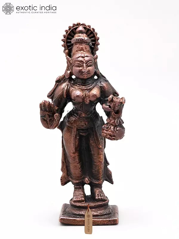 2" Standing Goddess Lakshmi with Kalash | Copper Statue