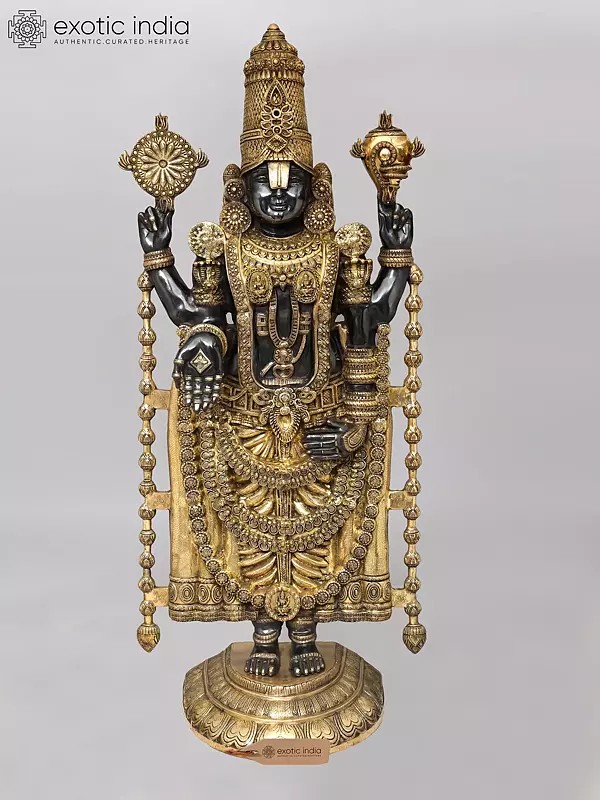 67" Large Black and Golden Tirupati Balaji (Venkateshvara) | Brass Statue