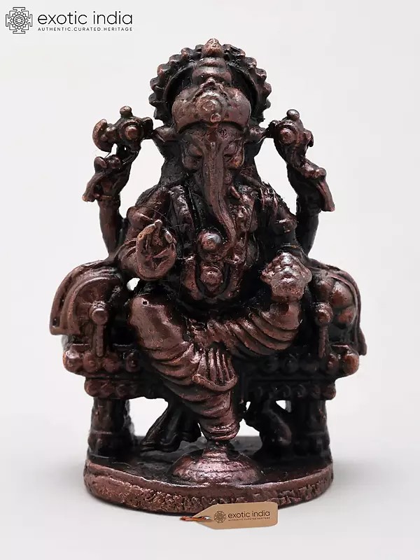 2" Small King Ganesha Sculpture in Copper | Handmade