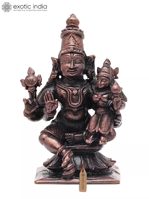 3" Small Sitting Lakshmi Narayana Copper Statue