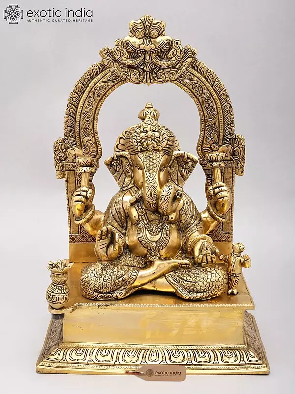 15" Superfine Brass Lord Ganesha Idol Sitting On Throne