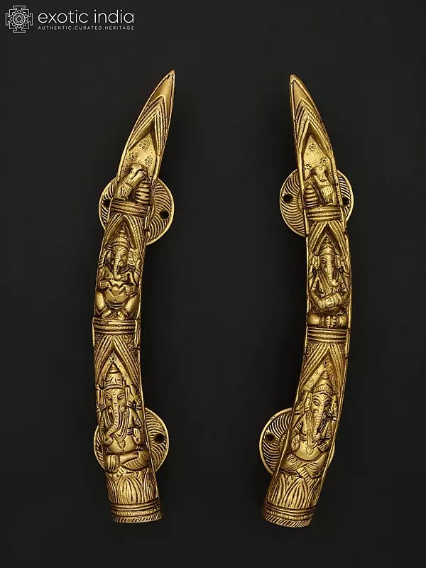 10" Lord Ganesha Brass Door Handles Pair