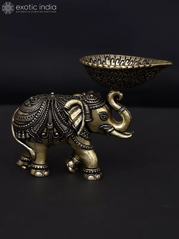 3" Small Superfine Brass Elephant with Diya