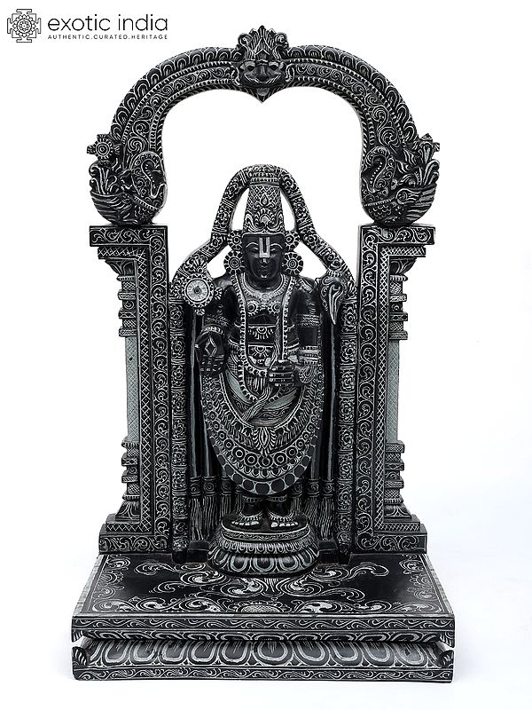 24" Lord Venkateshvara (Tirupati Balaji) Standing on Kirtimukha Throne | Sand Stone Statue