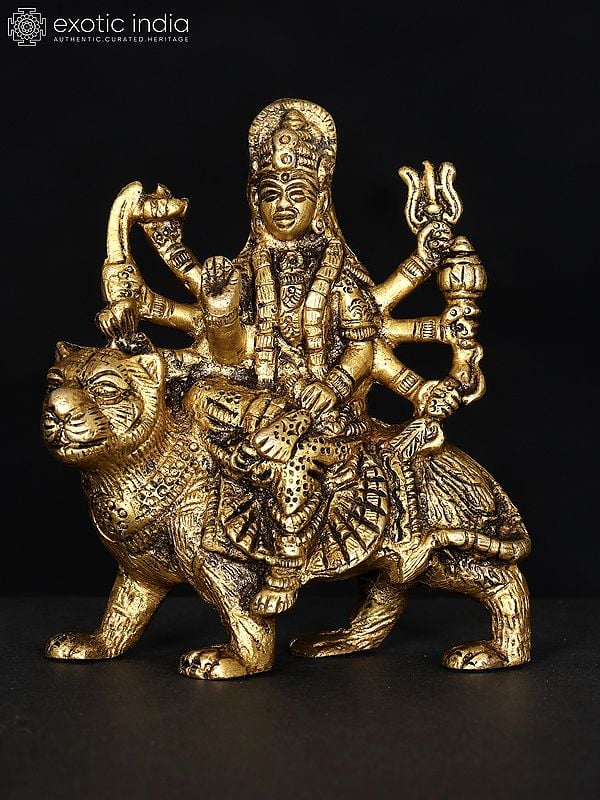 3" Small Sherawali Maa (Goddess Durga) | Brass Statue