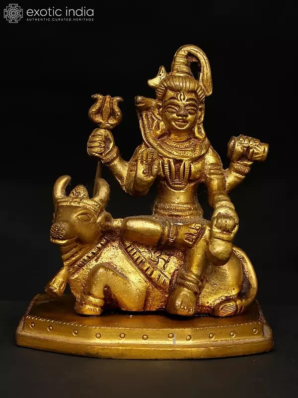 3" Small Lord Shiva Seated on Nandi | Brass Statue