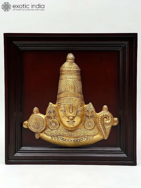 20" Wood Framed Brass Tirupati Balaji (Venkateshvara) | Wall Hanging