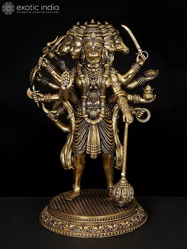 Superfine Ten Armed Standing Panchamukhi Lord Hanuman | Brass Statue