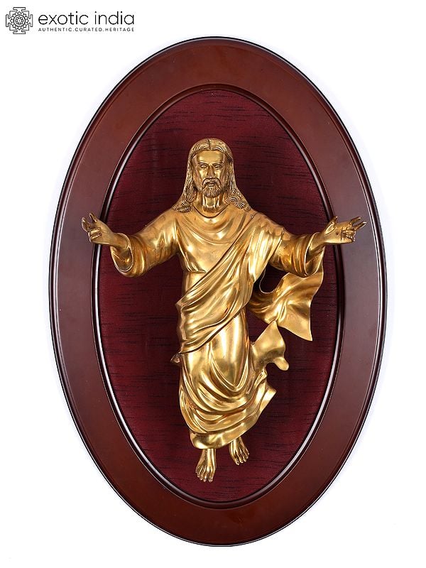 31" Superfine Jesus Christ | Wood Framed Brass Sculpture | Wall Hanging