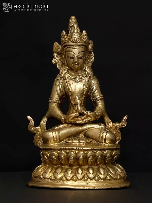 4" Small Crowned Shakyamuni Buddha Statue in Brass