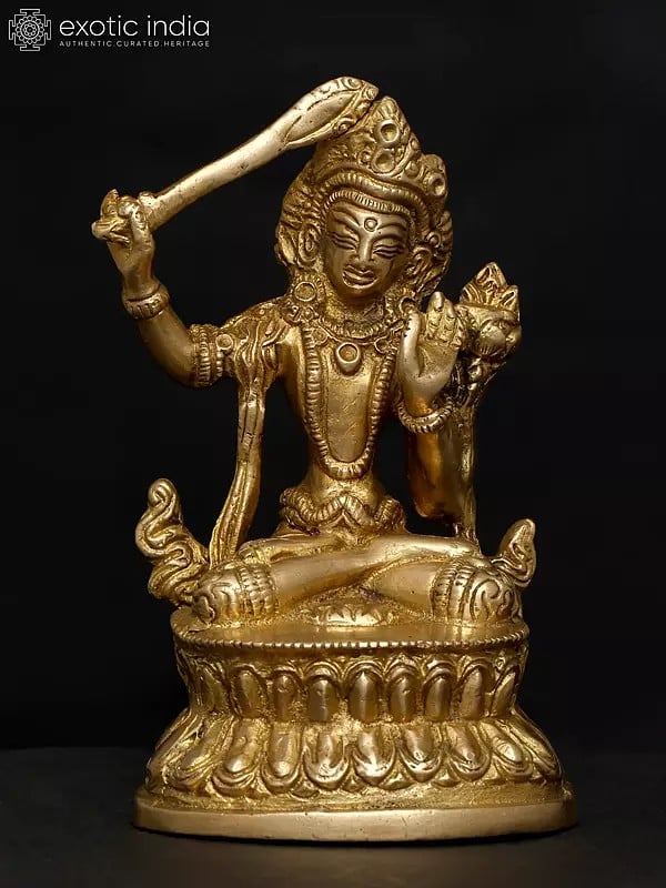 4" Small Tibetan Buddhist Deity Manjushri | Brass Statue