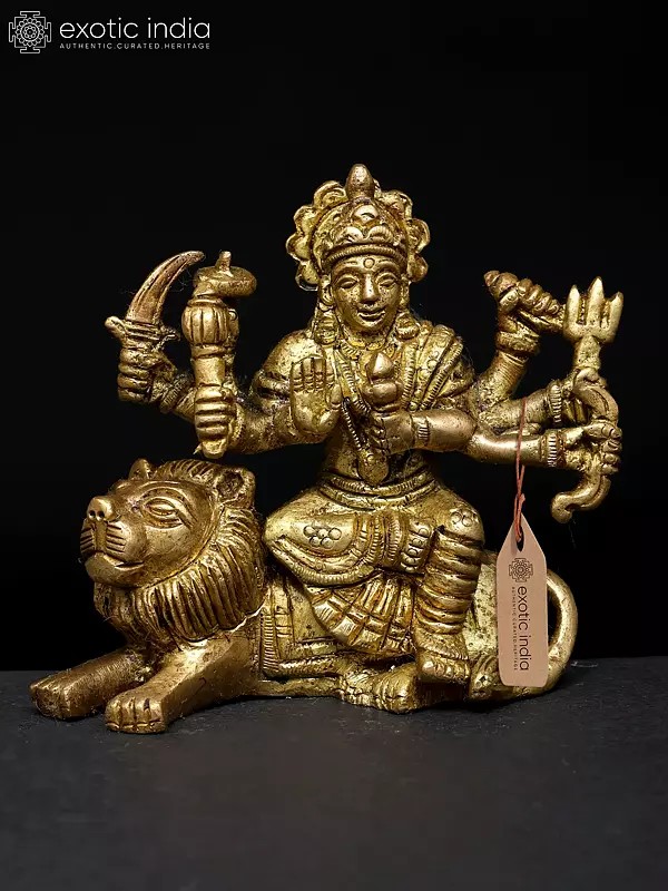 Small Goddess Durga Seated on Lion | Brass Statue