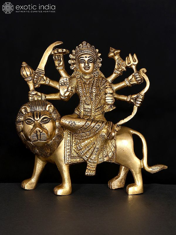 6" Small Eight Armed Goddess Durga | Brass Statue