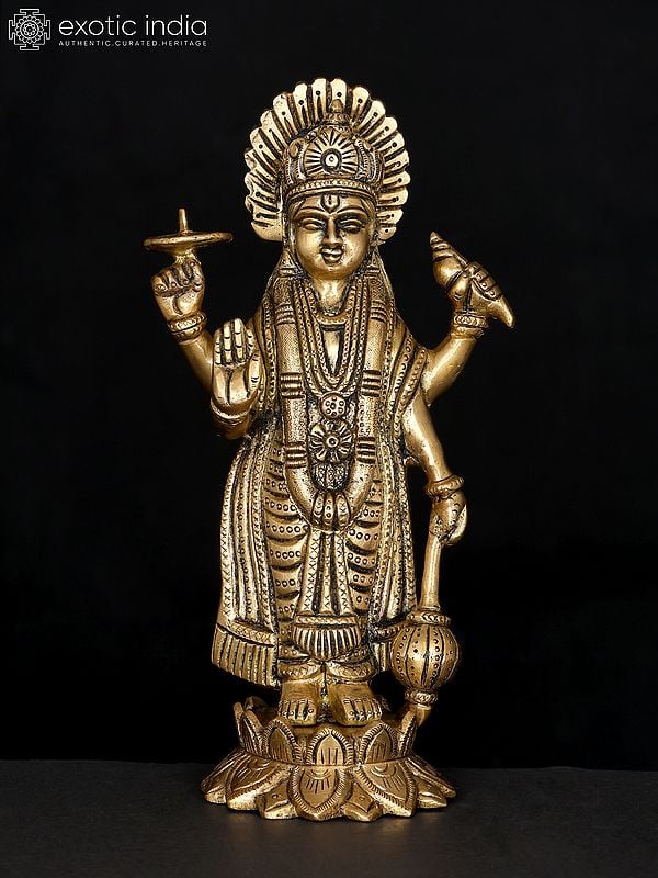 8" Standing Lord Vishnu | Brass Statue